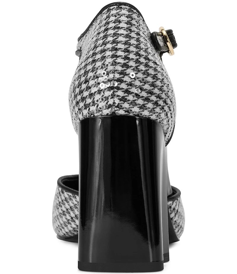 KARL LAGERFELD PARIS Sapphira Sequin Houndstooth Block Heel Ankle Wrap Pumps
