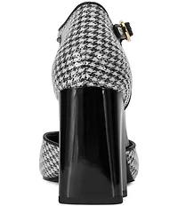 KARL LAGERFELD PARIS Sapphira Sequin Houndstooth Block Heel Ankle Wrap Pumps