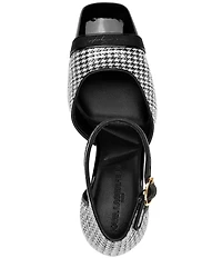 KARL LAGERFELD PARIS Sapphira Sequin Houndstooth Block Heel Ankle Wrap Pumps