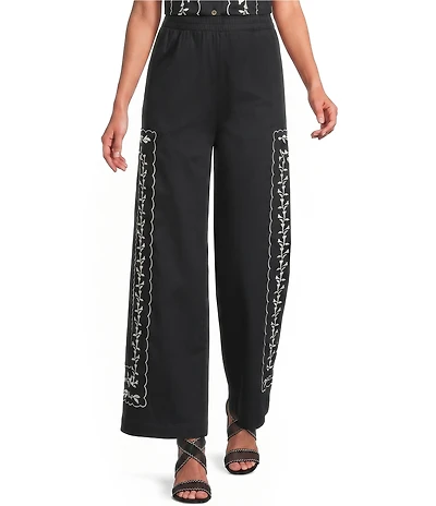 KARL LAGERFELD PARIS Sateen Embroidered Coordinating Wide Leg Pant