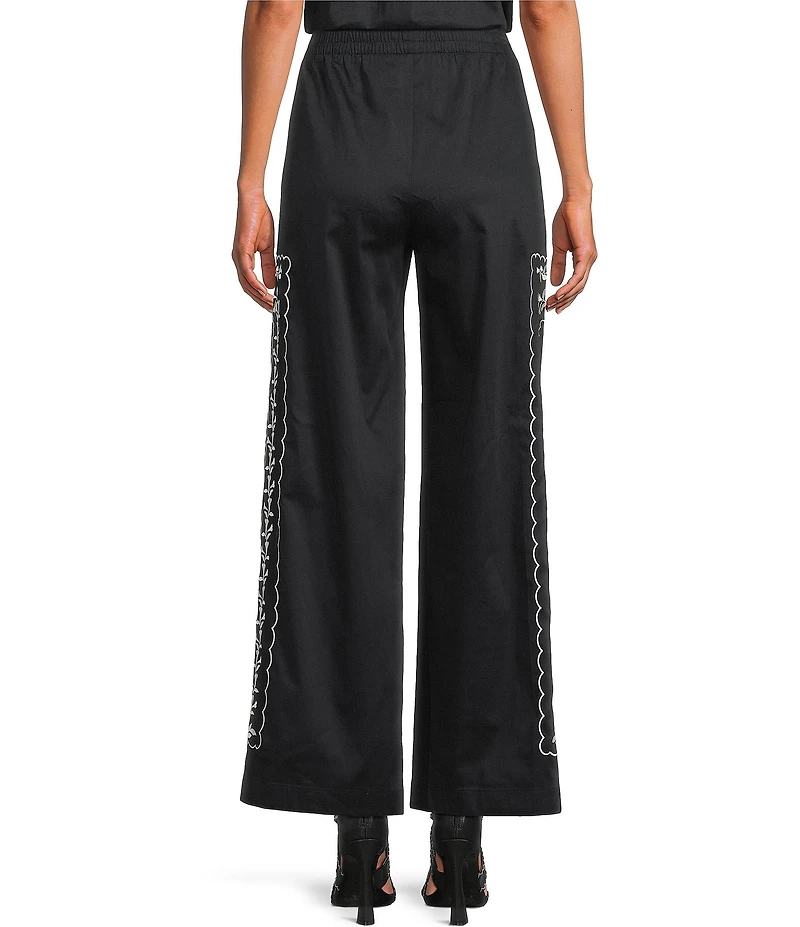 KARL LAGERFELD PARIS Sateen Embroidered Coordinating Wide Leg Pant
