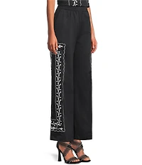 KARL LAGERFELD PARIS Sateen Embroidered Coordinating Wide Leg Pant