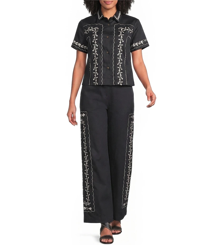 KARL LAGERFELD PARIS Sateen Embroidered Coordinating Wide Leg Pant