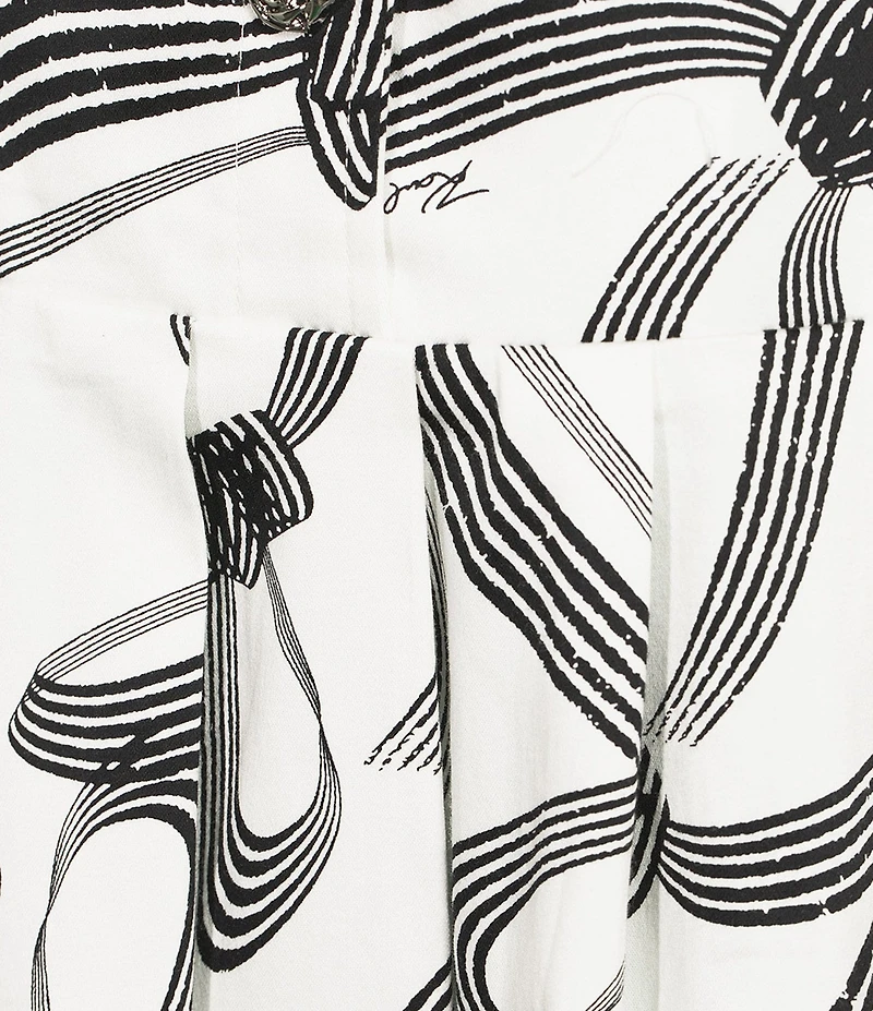 KARL LAGERFELD PARIS Sateen Print Band Collar Sleeveless Midi Length Belted Shirt Dress