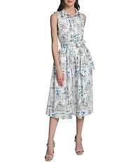 KARL LAGERFELD PARIS Sateen Print Point Collar Sleeveless Sheath Dress