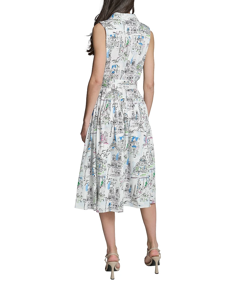 KARL LAGERFELD PARIS Sateen Print Point Collar Sleeveless Sheath Dress