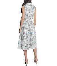 KARL LAGERFELD PARIS Sateen Print Point Collar Sleeveless Sheath Dress