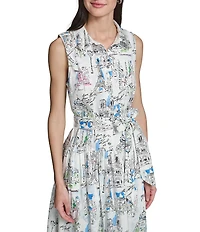 KARL LAGERFELD PARIS Sateen Print Point Collar Sleeveless Sheath Dress