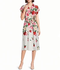KARL LAGERFELD PARIS Sateen Print Spread Collar Short Sleeve Shirt Dress
