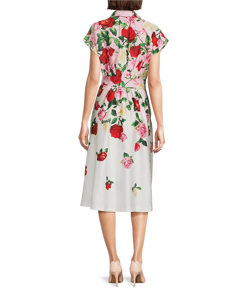 KARL LAGERFELD PARIS Sateen Print Spread Collar Short Sleeve Shirt Dress
