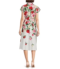 KARL LAGERFELD PARIS Sateen Print Spread Collar Short Sleeve Shirt Dress