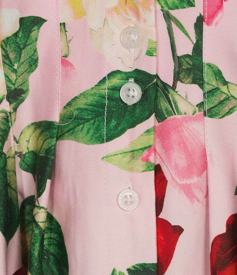 KARL LAGERFELD PARIS Sateen Print Spread Collar Short Sleeve Shirt Dress