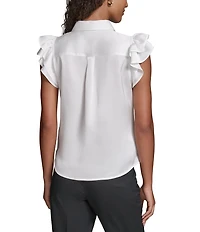 KARL LAGERFELD PARIS Satin Back Crepe Front Point Collar Flutter Sleeve Tank Top