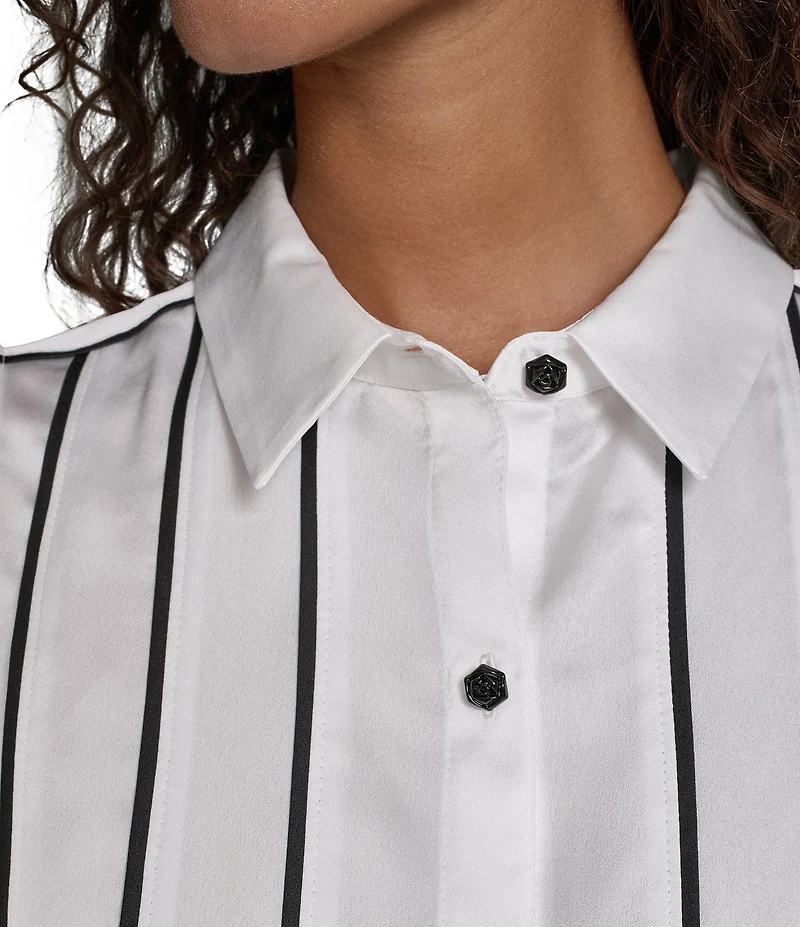 KARL LAGERFELD PARIS Satin Back Crepe Front Point Collar Flutter Sleeve Tank Top