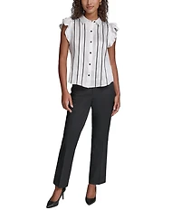 KARL LAGERFELD PARIS Satin Back Crepe Front Point Collar Flutter Sleeve Tank Top
