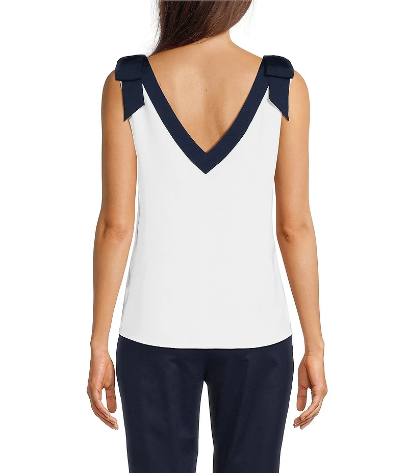 KARL LAGERFELD PARIS Satin Boat Neck Sleeveless Bow Tank Top