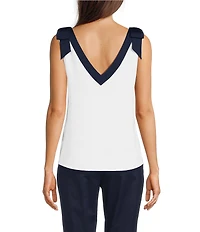 KARL LAGERFELD PARIS Satin Boat Neck Sleeveless Bow Tank Top