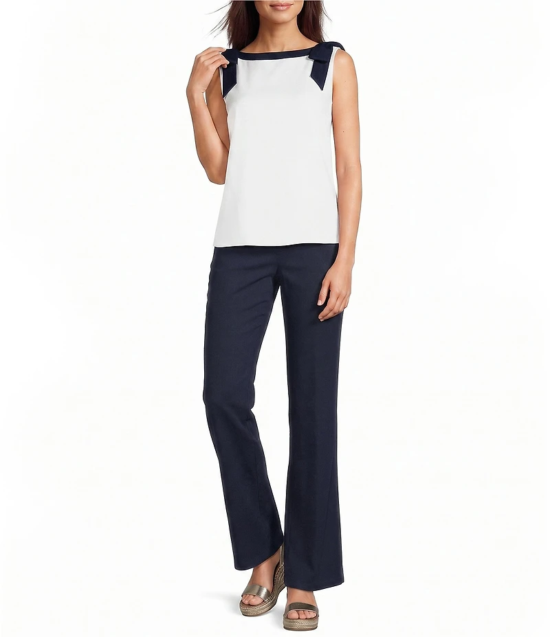 KARL LAGERFELD PARIS Satin Boat Neck Sleeveless Bow Tank Top