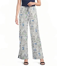 KARL LAGERFELD PARIS Satin Crepe Printed Wide Leg Coordinating Pants