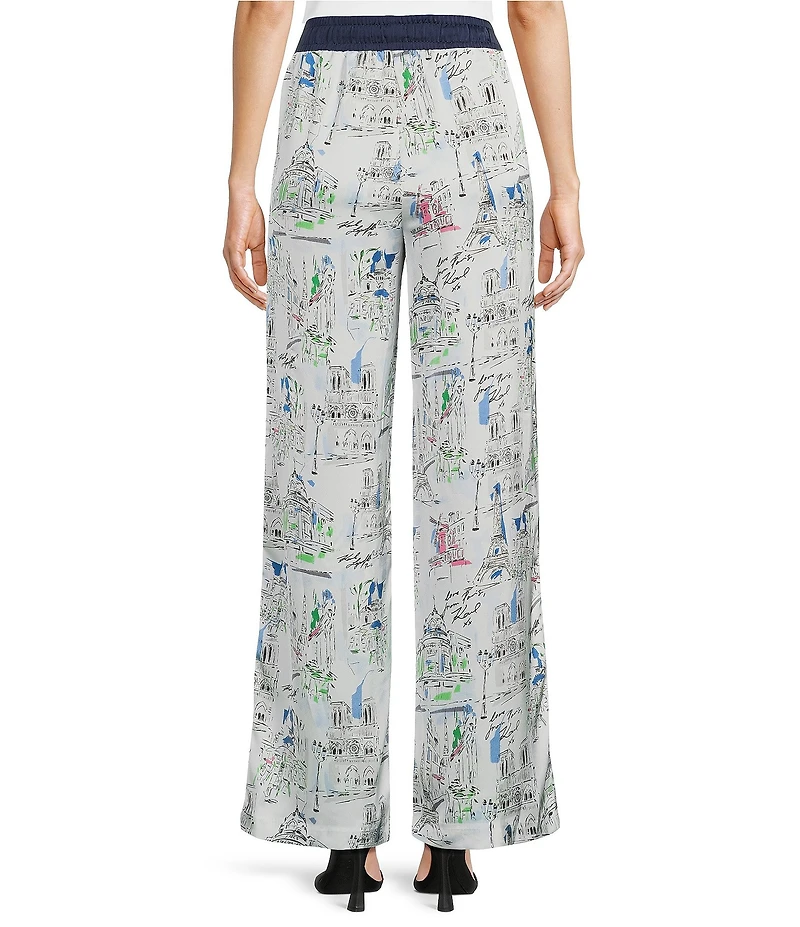 KARL LAGERFELD PARIS Satin Crepe Printed Wide Leg Coordinating Pants