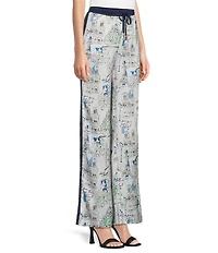 KARL LAGERFELD PARIS Satin Crepe Printed Wide Leg Coordinating Pants