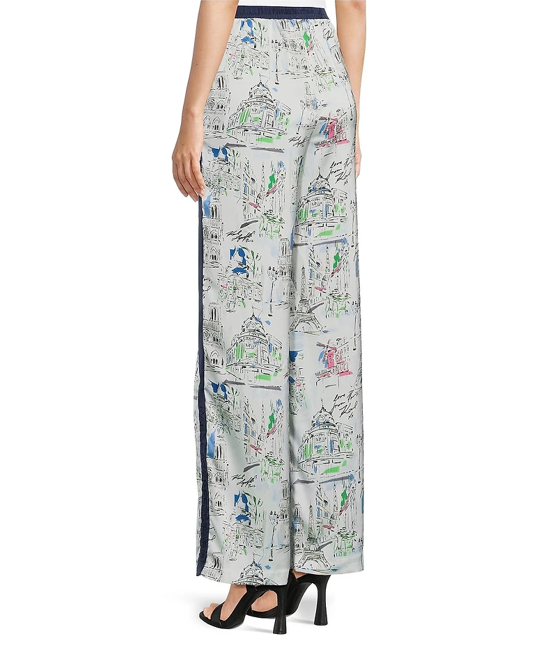 KARL LAGERFELD PARIS Satin Crepe Printed Wide Leg Coordinating Pants