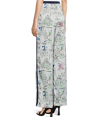 KARL LAGERFELD PARIS Satin Crepe Printed Wide Leg Coordinating Pants