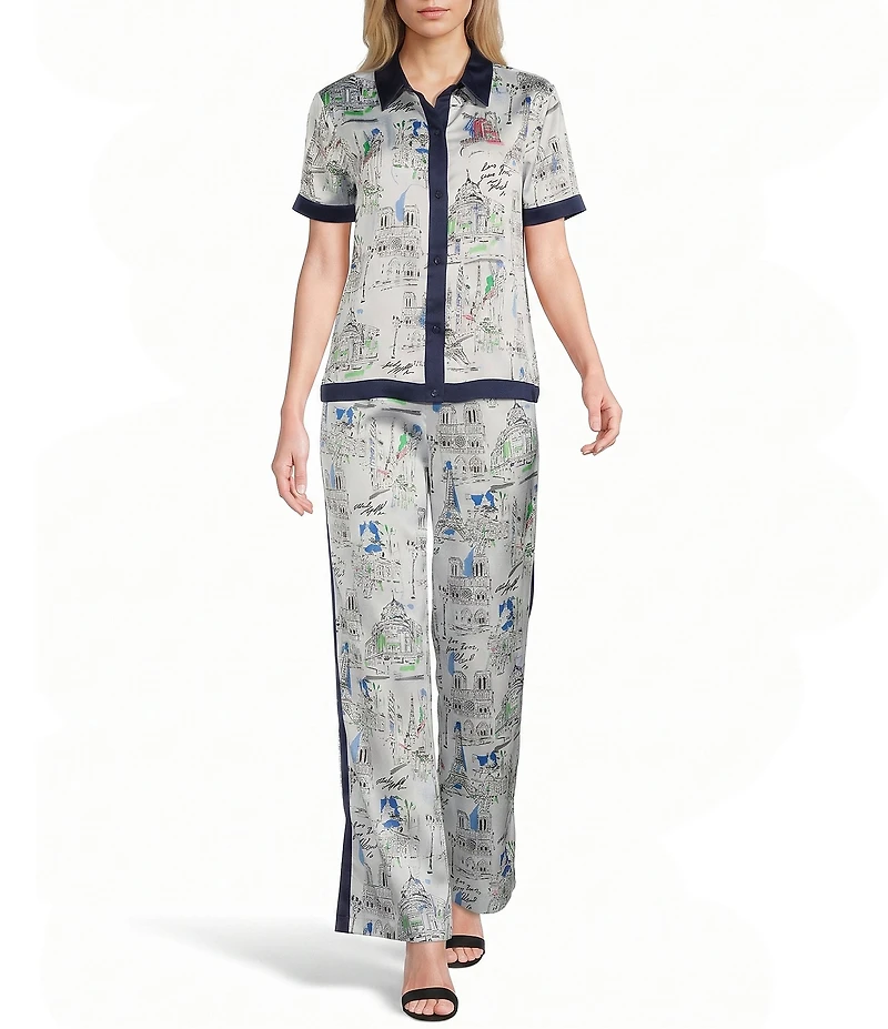 KARL LAGERFELD PARIS Satin Crepe Printed Wide Leg Coordinating Pants