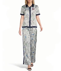KARL LAGERFELD PARIS Satin Crepe Printed Wide Leg Coordinating Pants