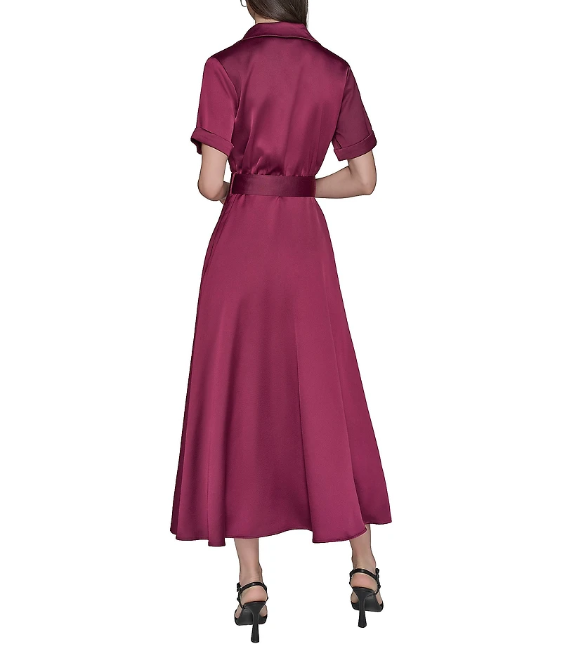 KARL LAGERFELD PARIS Satin Crepe Short Sleeve Shirtdress