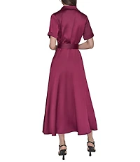 KARL LAGERFELD PARIS Satin Crepe Short Sleeve Shirtdress