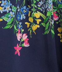 KARL LAGERFELD PARIS Satin Floral Print Point Collar Short Sleeve Top