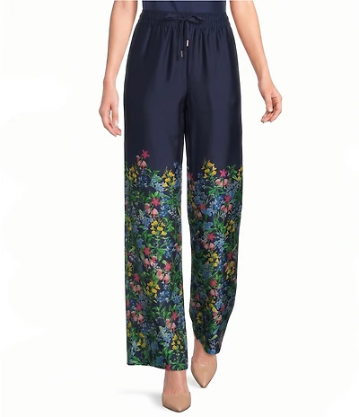 KARL LAGERFELD PARIS Satin Floral Print Wide Leg Coordinating Pants