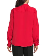 KARL LAGERFELD PARIS Satin Point Collar Long Sleeve Surplice Ring Blouse