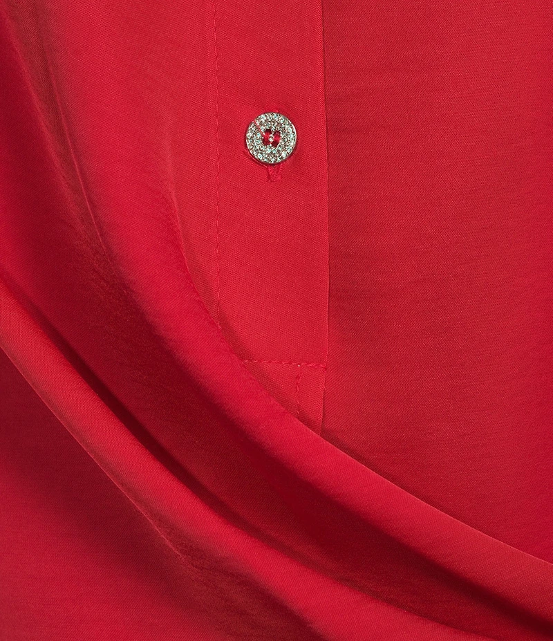 KARL LAGERFELD PARIS Satin Point Collar Long Sleeve Surplice Ring Blouse