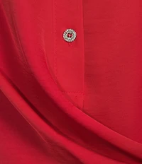 KARL LAGERFELD PARIS Satin Point Collar Long Sleeve Surplice Ring Blouse