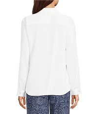 KARL LAGERFELD PARIS Satin Point Collar Long Sleeve Surplice Ring Blouse