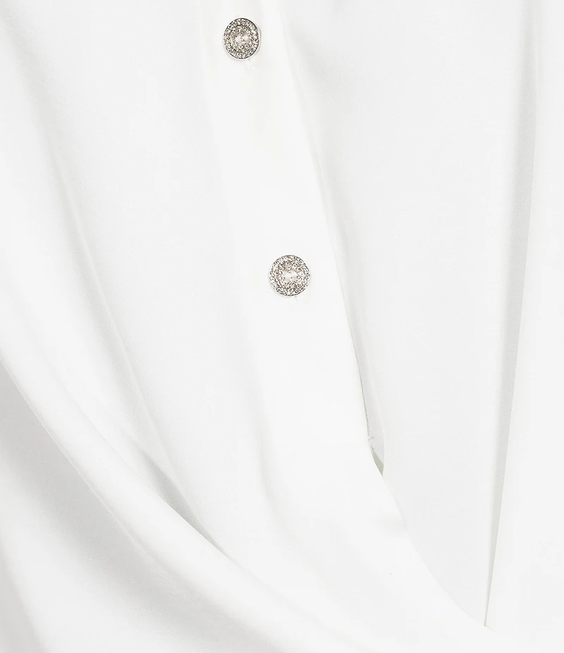 KARL LAGERFELD PARIS Satin Point Collar Long Sleeve Surplice Ring Blouse