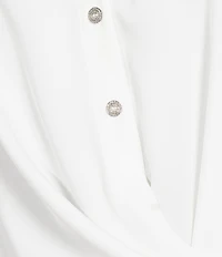 KARL LAGERFELD PARIS Satin Point Collar Long Sleeve Surplice Ring Blouse