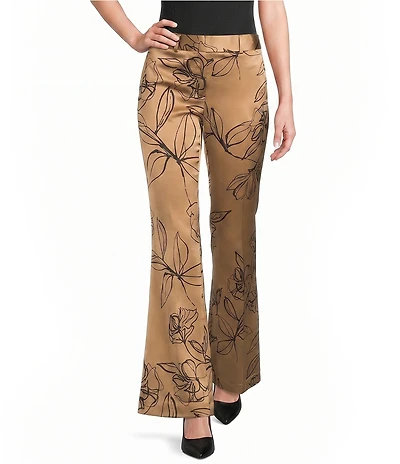 KARL LAGERFELD PARIS Satin Print Flat Front Wide Leg Full Length Coordinating Pants