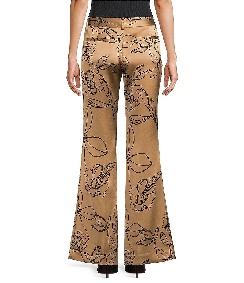 KARL LAGERFELD PARIS Satin Print Flat Front Wide Leg Full Length Coordinating Pants