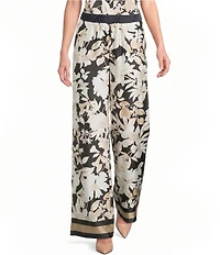 KARL LAGERFELD PARIS Satin Print Flat Front Wide Leg Pull On Coordinating Pants