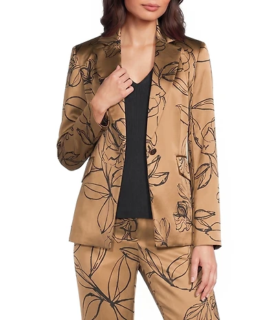 KARL LAGERFELD PARIS Satin Print Notch Lapel Long Sleeve Coordinating Jacket