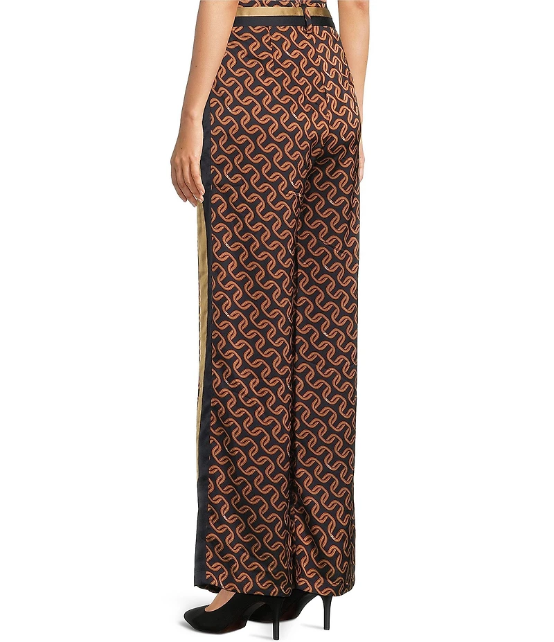 KARL LAGERFELD PARIS Satin Print Wide Leg Full Length Coordinating Belted Pants