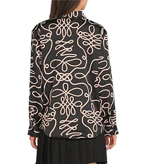 KARL LAGERFELD PARIS Satin Printed Point Collar Long Sleeve Button Front Shirt