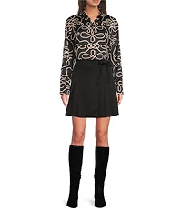 KARL LAGERFELD PARIS Satin Printed Point Collar Long Sleeve Button Front Shirt