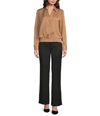 KARL LAGERFELD PARIS Satin Spread Collar Long Sleeve Button Front Blouse