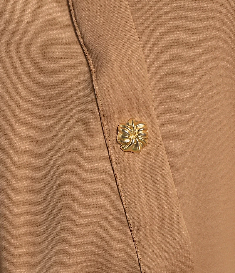 KARL LAGERFELD PARIS Satin Spread Collar Long Sleeve Button Front Blouse