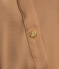 KARL LAGERFELD PARIS Satin Spread Collar Long Sleeve Button Front Blouse