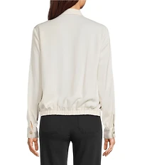 KARL LAGERFELD PARIS Satin Spread Collar Long Sleeve Button Front Blouse